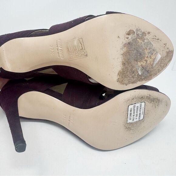 MIU MIU | Deep Purple Suede Strappy Heels Booties Women’s Size 37.5 (7-7.5) - Picture 10 of 12